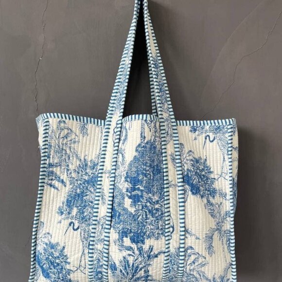 NWOT Cotton Quilted Handbag Jungle Palm Motif Crafted in Rajasthan, India - Picture 2 of 3